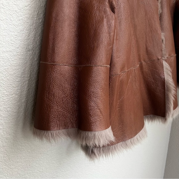 DOROTHEE SCHUMACHER Fur Leather Jacket Coat Reversible Cropped Tan Size Medium 4 - Picture 9 of 12